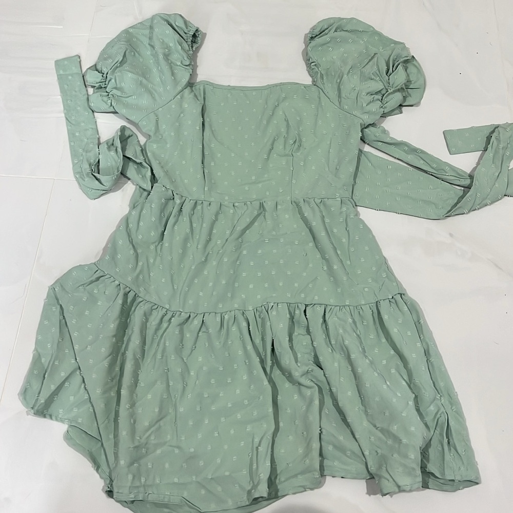 SHEIN Green Puff Sleeve Sundress for Weddings